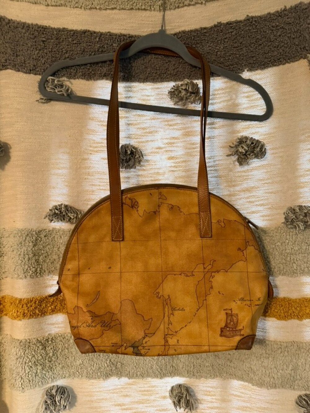 Alviero Martini 1A Classe Geo Map Vintage Dome Satchel Shoulder Bag Made Italy